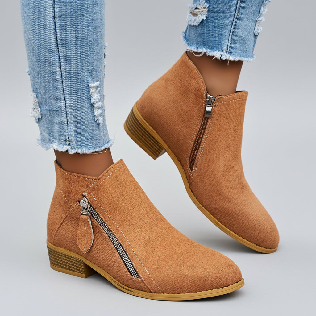 Damen Low-Heel Stiefeletten mit Reißverschluss 3