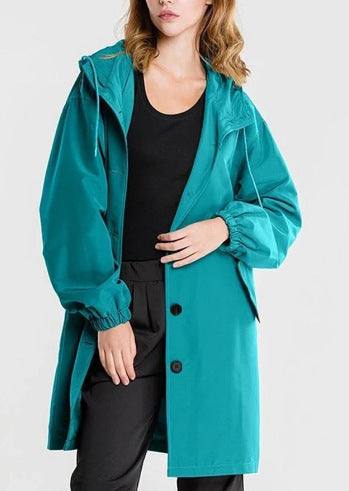 Damen Leichter Kapuzenmantel – Lässige Langjacke mit Knöpfen