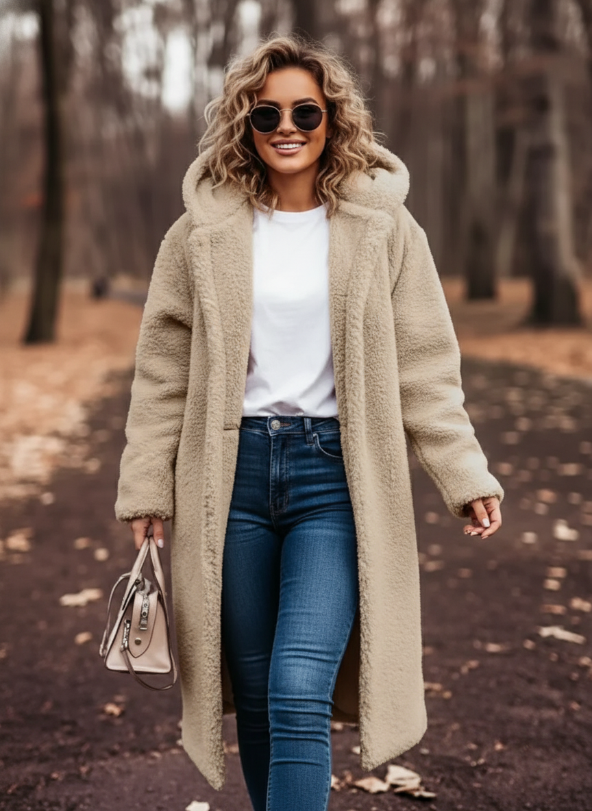 Teddy-Mantel mit Kapuze für Damen