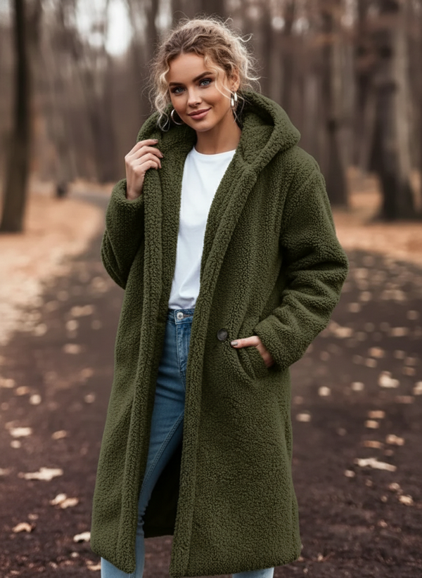 Teddy-Mantel mit Kapuze für Damen