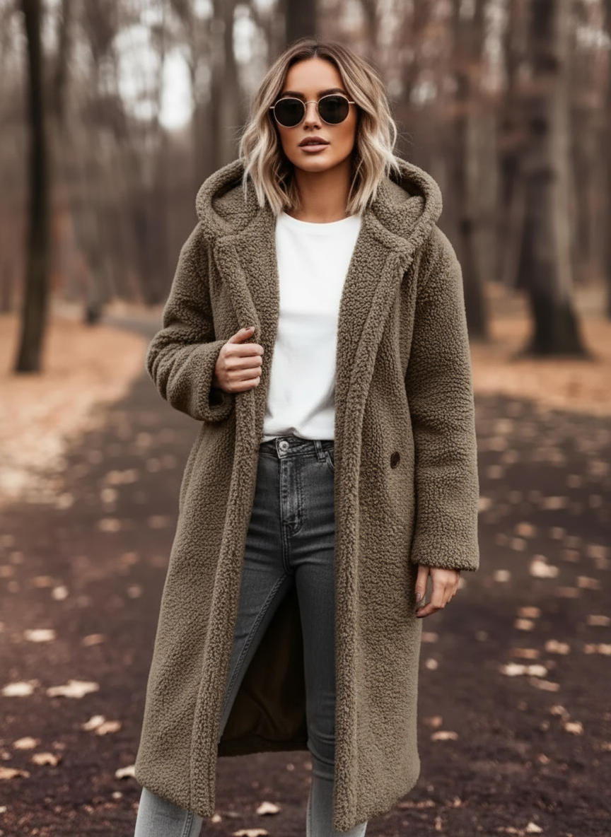 Teddy-Mantel mit Kapuze für Damen