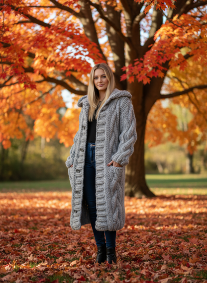 Damen Kapuzen Lang Winter Cardigan