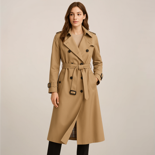 Damen Klassischer Gürtel-Trenchcoat – Zeitloses Doppelreihen-Design
