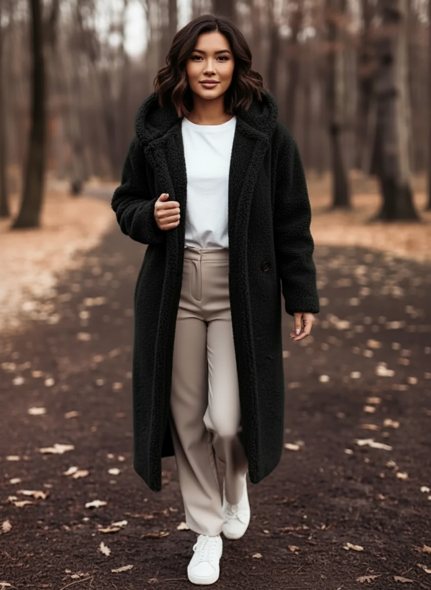 Teddy-Mantel mit Kapuze für Damen