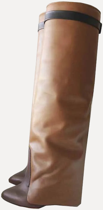 Damen Kniehohe Lederstiefel mit Haifischschloss-Detail 10