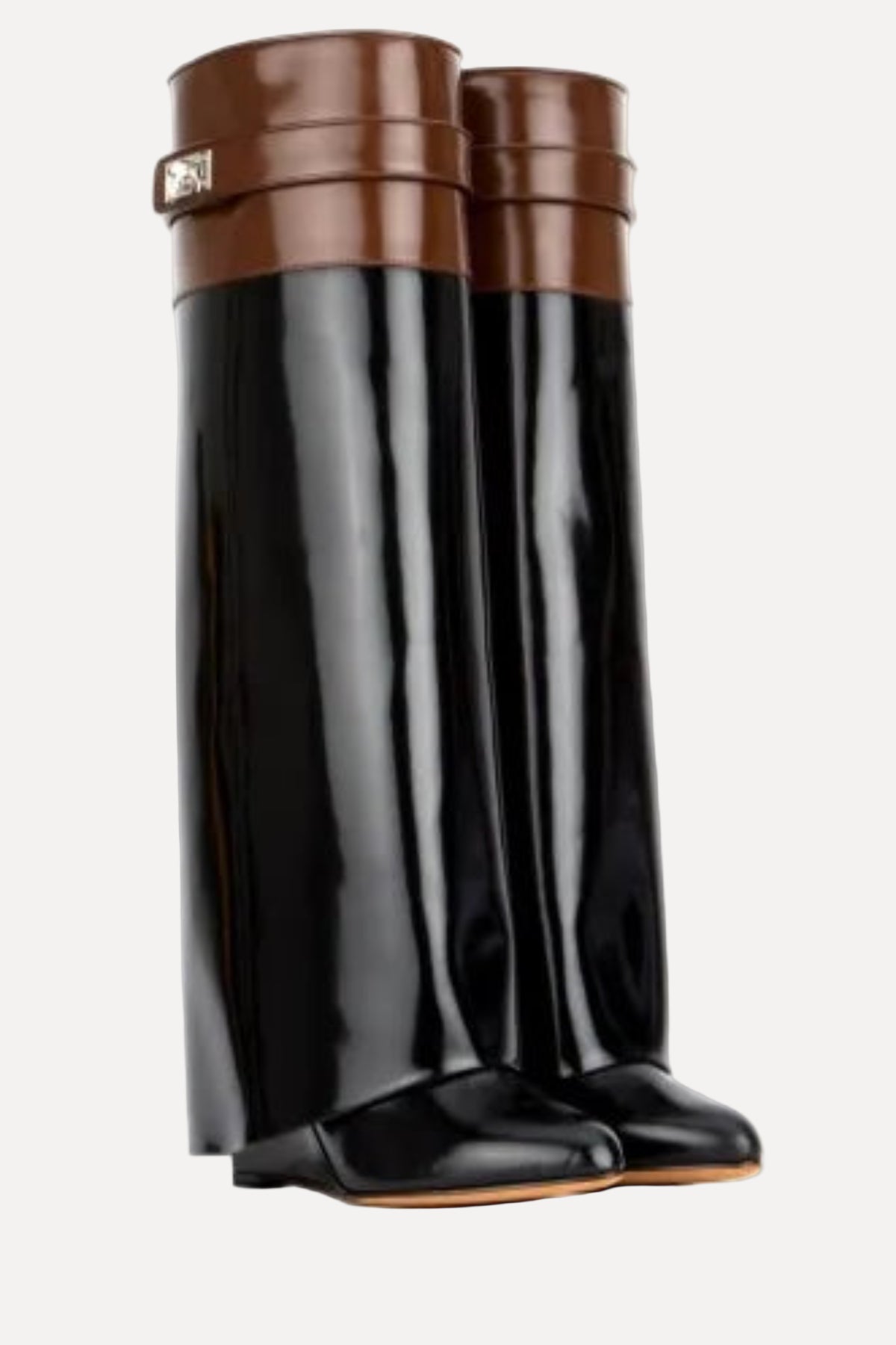 Damen Kniehohe Lederstiefel mit Haifischschloss-Detail 11