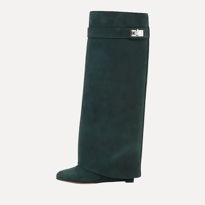 Damen Kniehohe Lederstiefel mit Haifischschloss-Detail 12