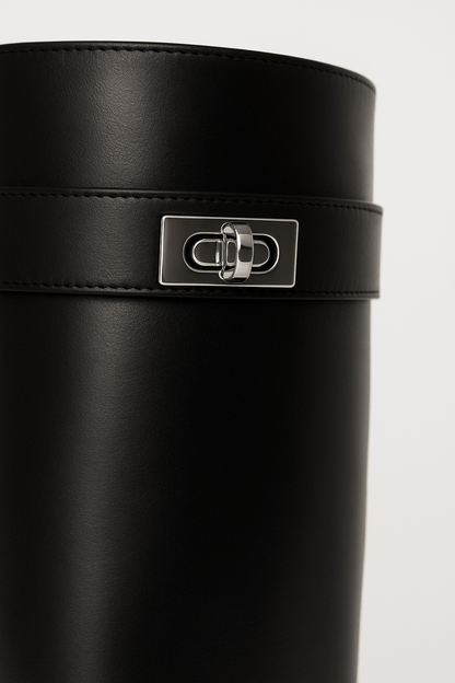 Damen Kniehohe Lederstiefel mit Haifischschloss-Detail 3