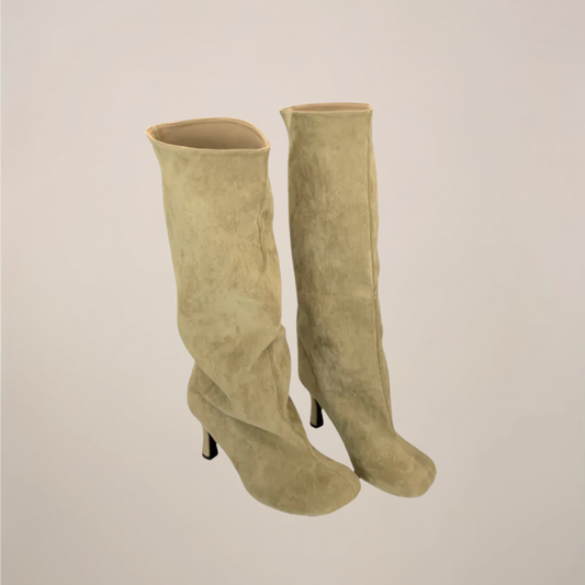 Damen Kniehohe Peep Toe Stiefel Mit Keilabsatz 0