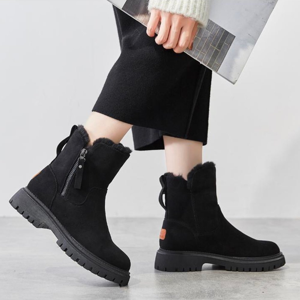 Damen Kunstfellgefütterte Knöchellange Winterstiefel 1