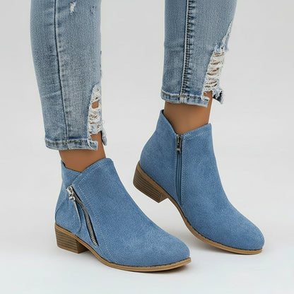 Damen Low-Heel Stiefeletten mit Reißverschluss 0