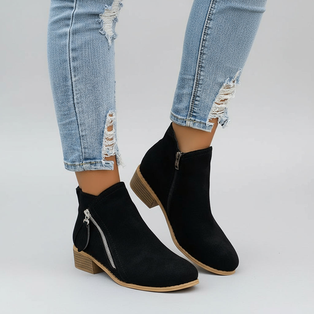 Damen Low-Heel Stiefeletten mit Reißverschluss 1