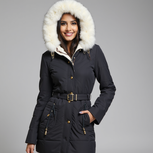 Damen Winter Parka – Kunstfellkapuze und tailliertes Design