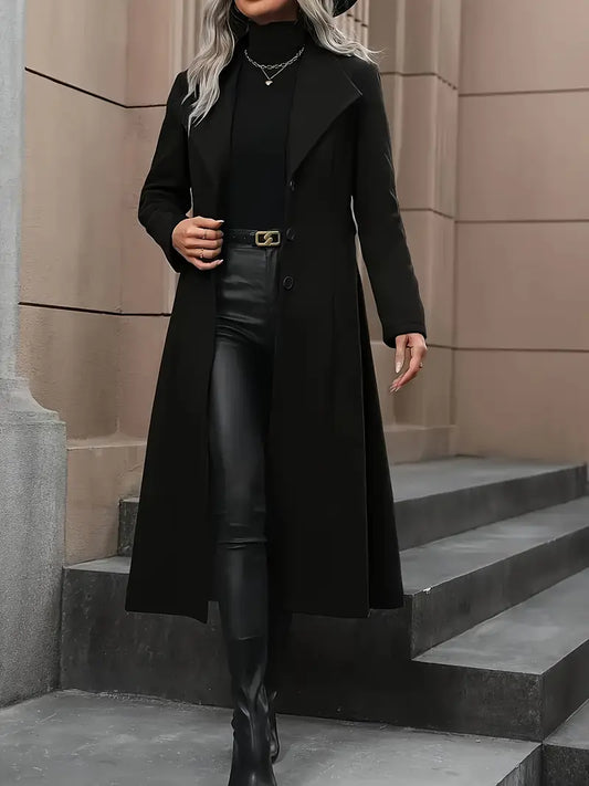 Damen Schwarzer Gürtel-Trenchcoat – Elegante Taillierte Passform für Herbst & Winter