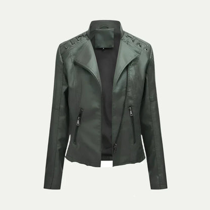 Damen Lederjacke – Asymmetrischer Reißverschluss & Stepp-Schulterdetails