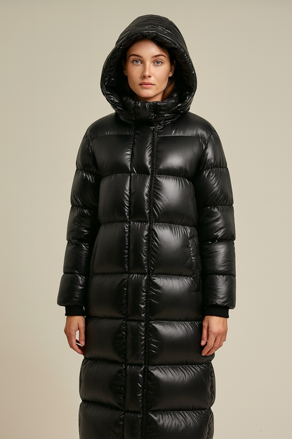 Damen Lange Gepolsterte Winterjacke – Mit Kapuze – Vollständig – Gestepptes Design