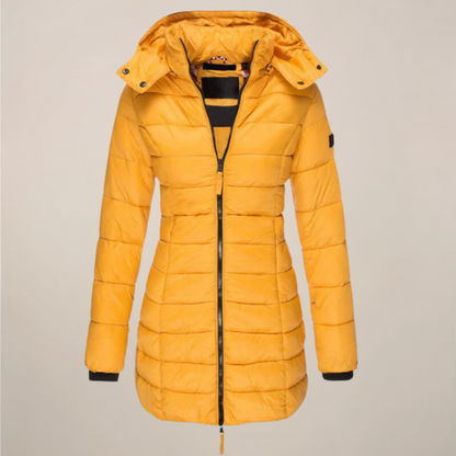 Damen Lange Pufferjacke – Mit Kapuze – Slim Fit – Wintermantel