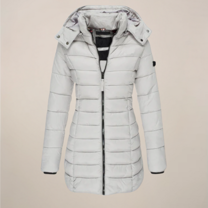 Damen Lange Pufferjacke – Mit Kapuze – Slim Fit – Wintermantel