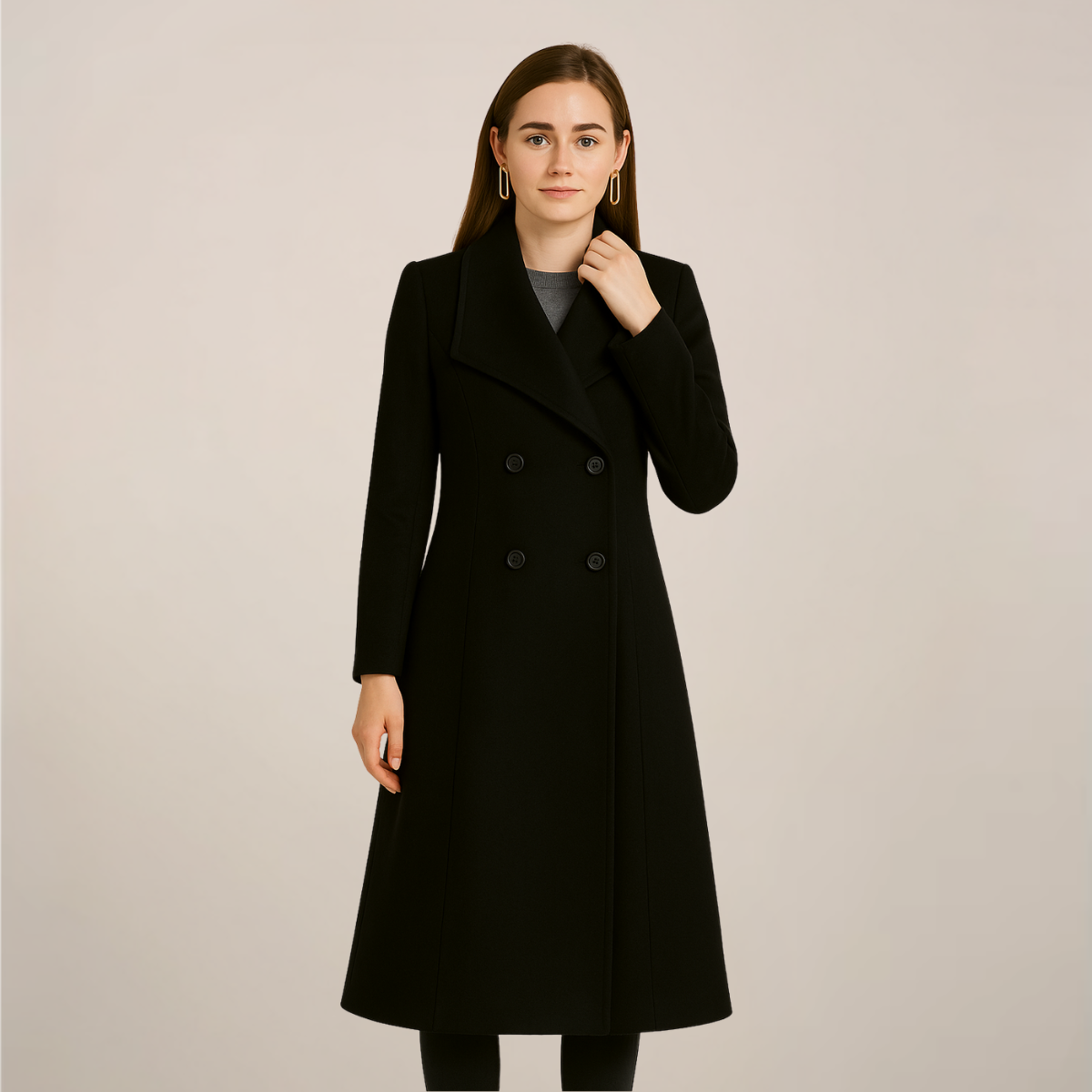 Damen Langer Trenchcoat – Maßgeschneidertes Doppeltknopf-Design mit Definierter Taille