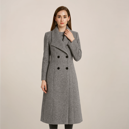 Damen Langer Trenchcoat – Maßgeschneidertes Doppeltknopf-Design mit Definierter Taille