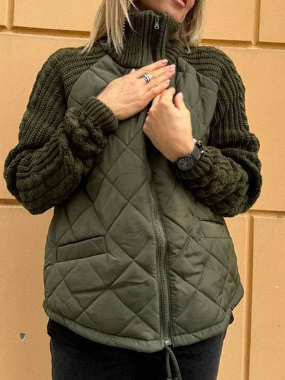 Damen Steppjacke – Strukturierten Ärmeln, Stehkragen, Reißverschluss vorne