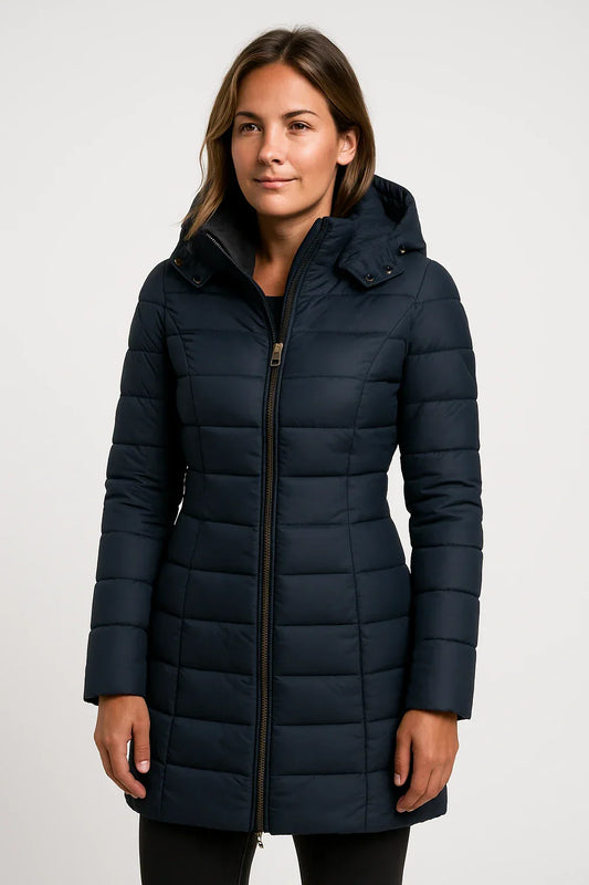Damen Stepp-Pufferjacke mit Kapuze – Mittellanger Stil
