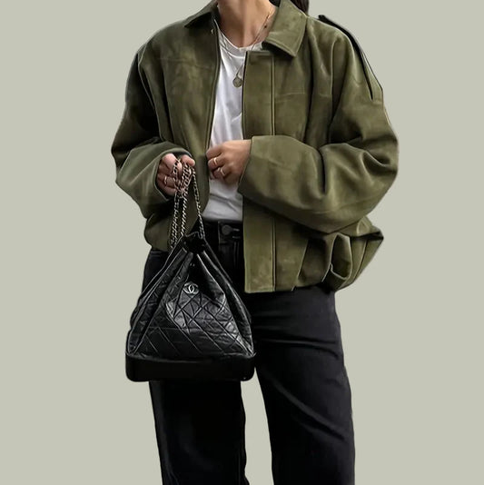 Damen Kurzjacke – Kunstwildleder, Oversized, Elastischer Saum