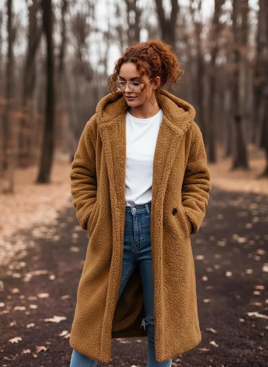 Teddy-Mantel mit Kapuze für Damen