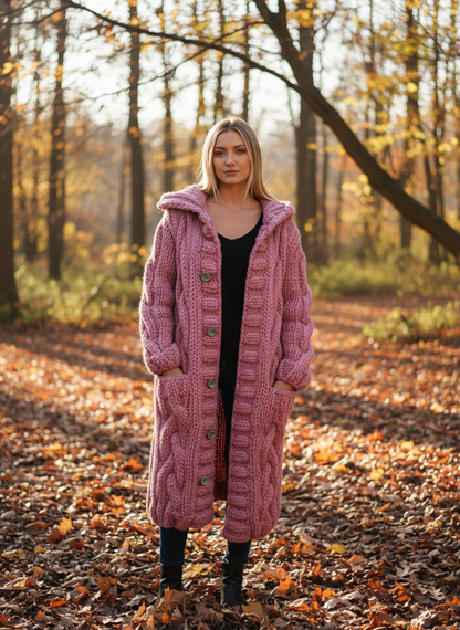 Damen Kapuzen Lang Winter Cardigan