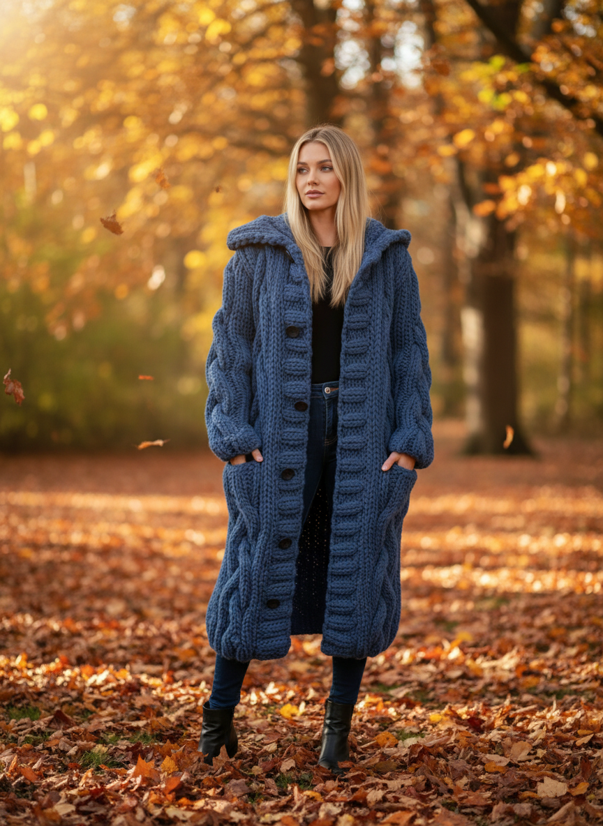 Damen Kapuzen Lang Winter Cardigan