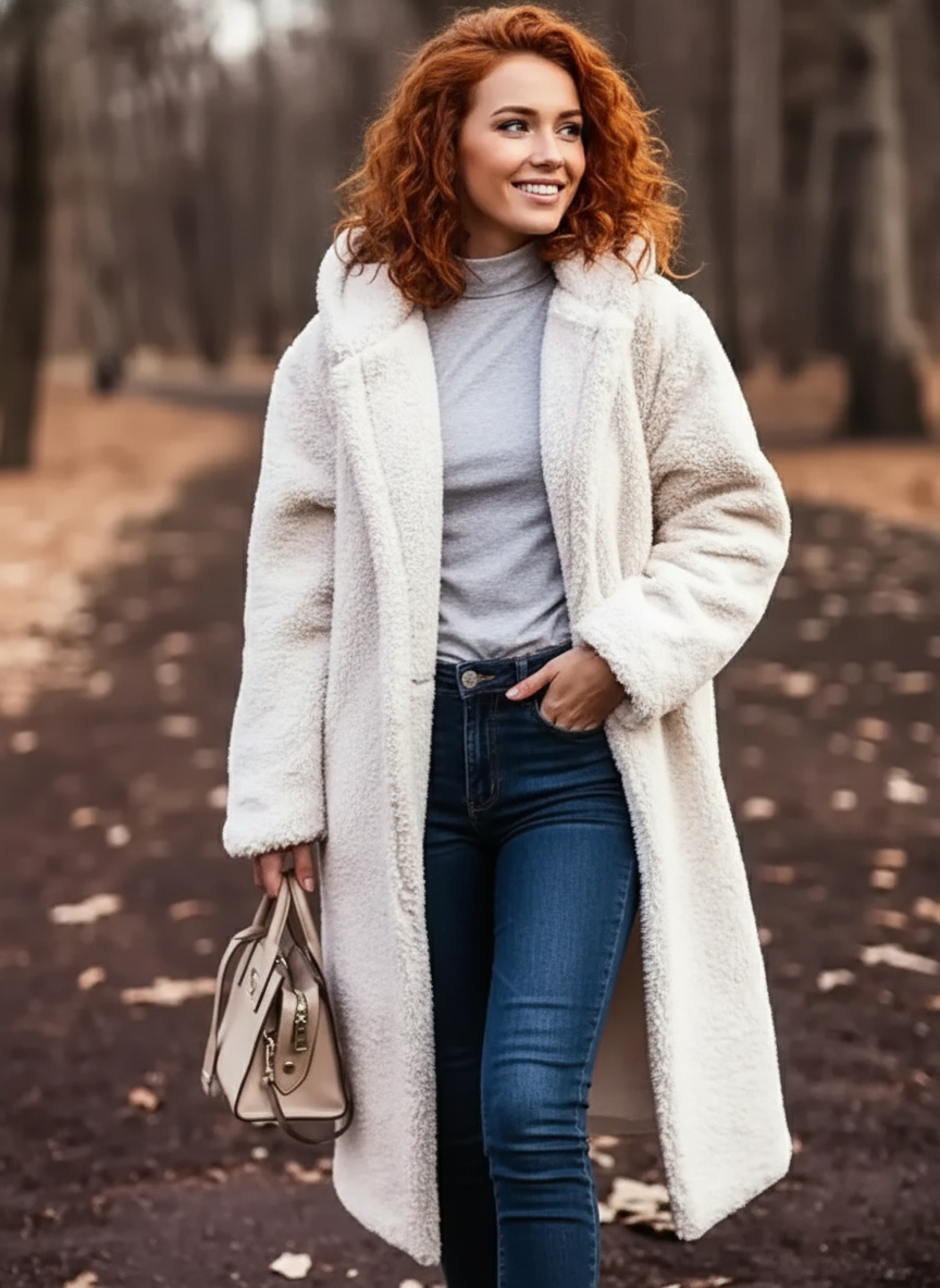 Teddy-Mantel mit Kapuze für Damen